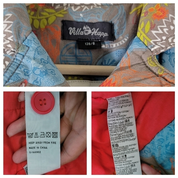 Villa Happ Girls Orange Floral Bomber Jacket Sz 8 Double Breasted Quilted Line - Picture 11 of 12